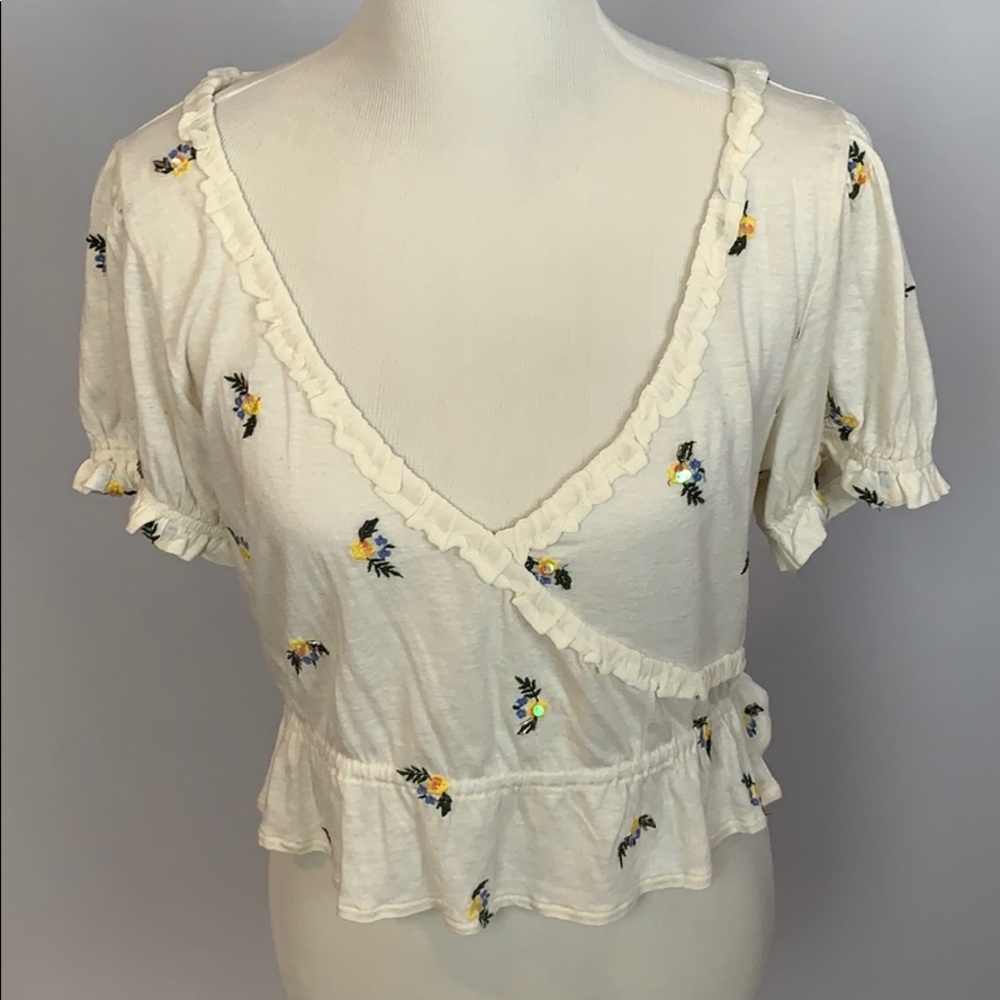 Free People ivory embroidered floral blouse Medium